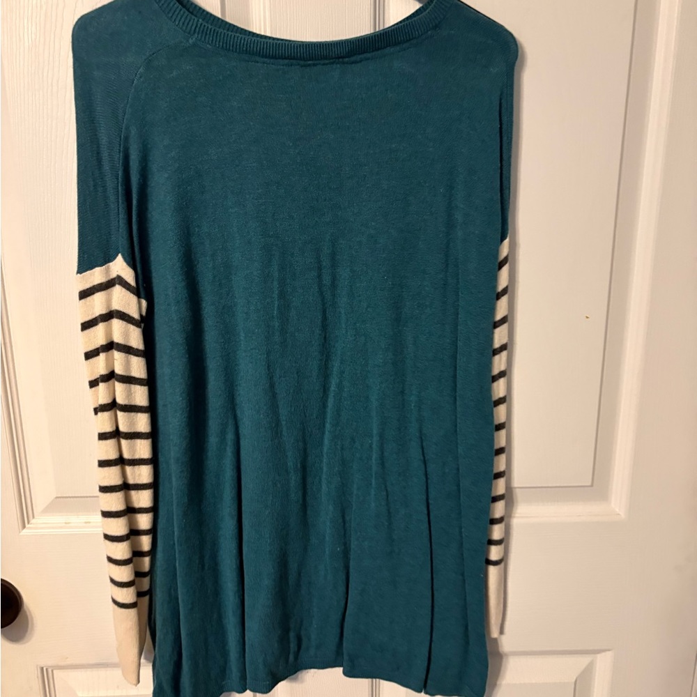Matilda Jane Teal Sweater with Cream Stripes